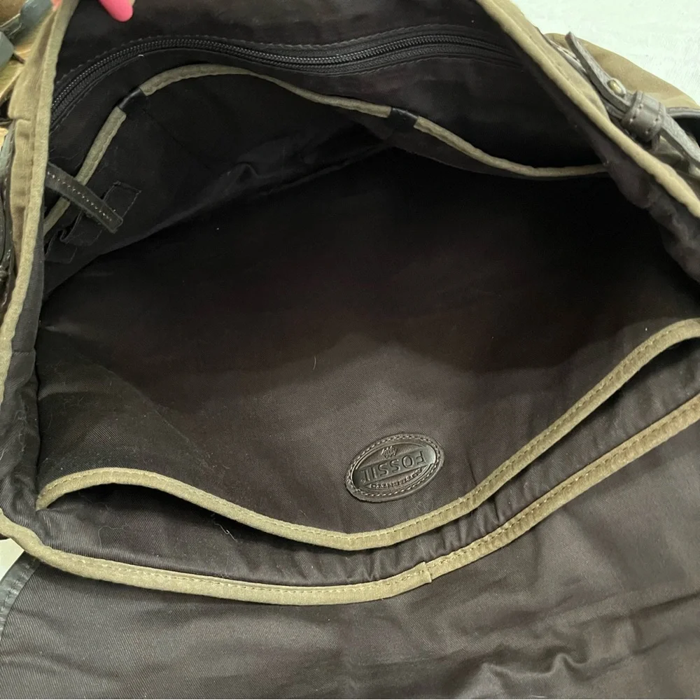 Fossil Olive Canvas Messenger with Dark Brown Leather Trim
